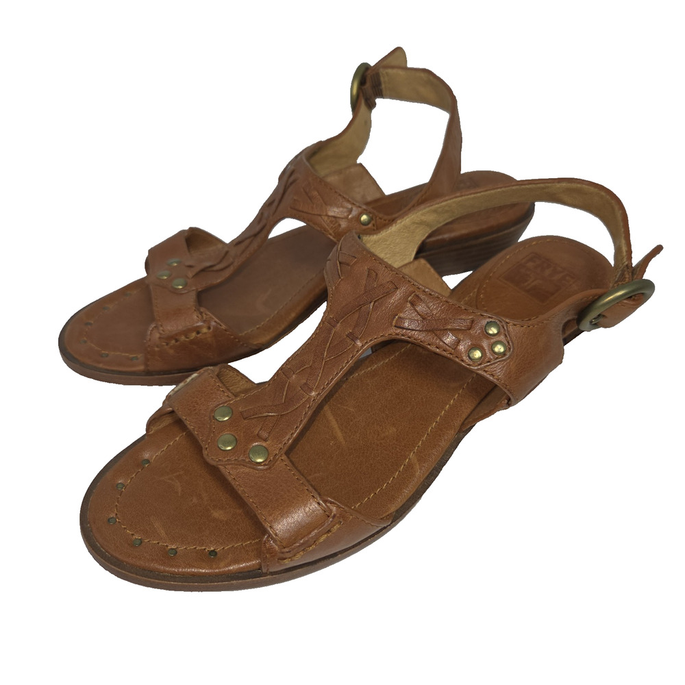 Frye Avery T-Strap Womens Leather Sandals Cognac Brown Size 7.5 M Lagenlook Y2k